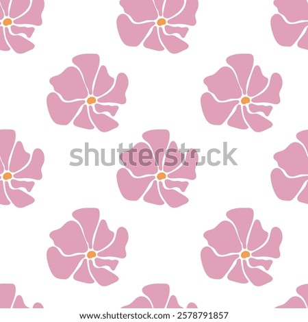 Groovy flowers seamless pattern. Infantile, naive style. Vector isolated on white background