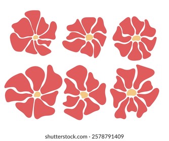 Groovy flowers set. Infantile, naive style. Vector isolated on white background