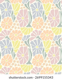 Groovy flowers vector border seamless retro floral pattern colorful abstract decorative background design