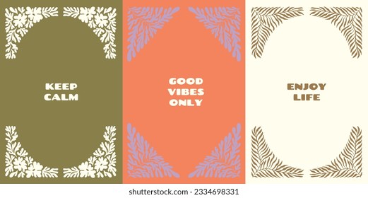 Groovy flowers vector illustration poster with aesthetic quote