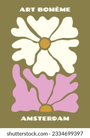 Groovy flowers vector illustration poster 