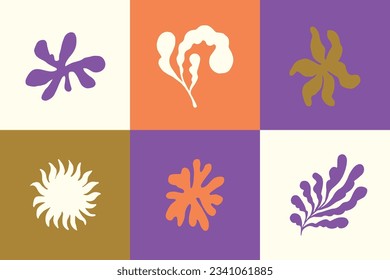 Groovy flowers vector illustration set