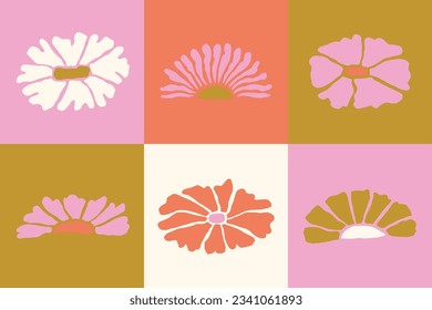 Groovy flowers vector illustration set