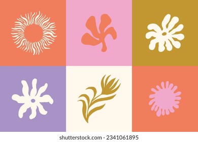 Groovy flowers vector illustration set