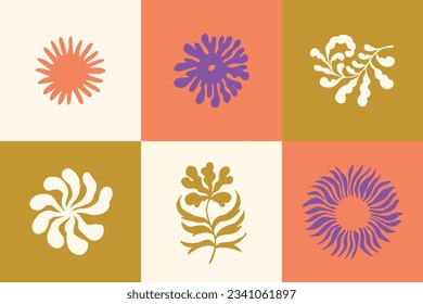 Groovy flowers vector illustration set