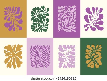 Groovy flowers vector illustration set. Botanical illustrations for wallpaper, banner, postcard, poster, wall art