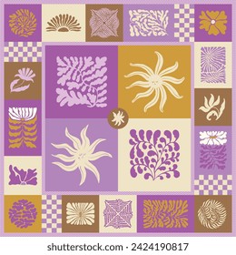 Groovy flowers vector illustration set. Botanical illustrations for wallpaper, banner, postcard, poster, wall art