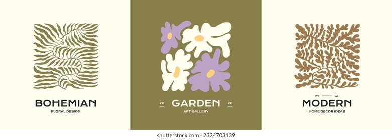 Groovy flowers vector logo set
