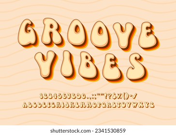 Groovy font or groove type, retro hippie typeface and psychedelic funky alphabet, vector vintage poster lettering. Groovy font or groove text, cartoon ABC letters and hippy typeset or funky typography