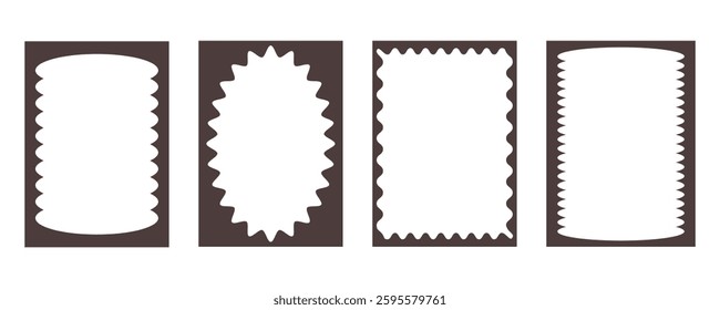 Groovy frame jagged scallop edge, frame text box or border. Curve funky y2k retro form, geometric shape, framework. Wiggle figure, rectangle.
