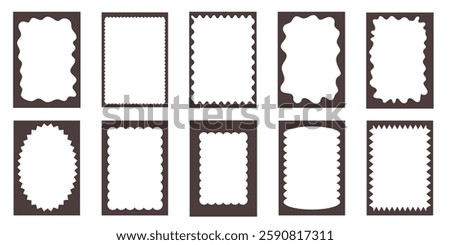 Groovy frame jagged scallop edge, frame text box or border. Curve funky y2k retro form, geometric shape, framework. Wiggle figure, rectangle.