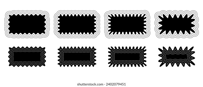 A groovy frame with a wavy edge and a simple y2k border square shape. It has a retro aesthetic zigzag text box silhouette. Design elements for a social media story or post. Vector illustration.
