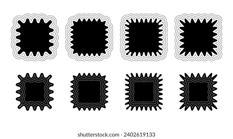 A groovy frame with a wavy edge and a simple y2k border square shape. It has a retro aesthetic zigzag text box silhouette. Design elements for a social media story or post. Vector illustration.