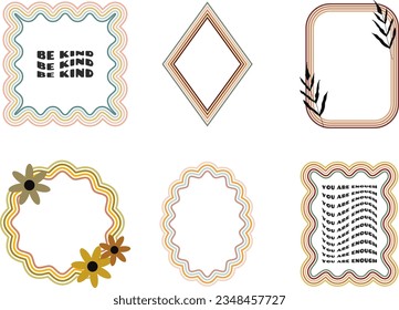 Groovy frames with colorful wavy lines and flowers