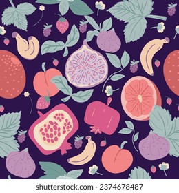 Groovy fruits seamless hand drawn pattern