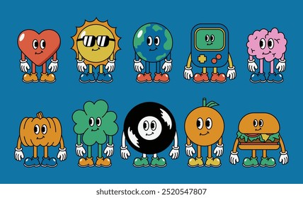 Groovy Fun Cartoon Mascot Illustration Set