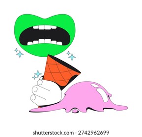Groovy funky fallen ice cream scoop flash message error illustration. Dessert mishap. Dropped icecream. UI empty state. Failure web design. Mobile onboarding. Flat vector concept. Micro UX scene