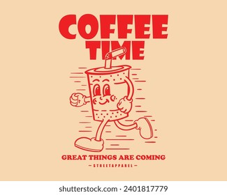 Ilustración vectorial de la bebida del café Con dibujos de slogan, diseño gráfico retro y a la moda para ropa de moda, ropa de calle, línea de ropa, ropa y diseño de camisetas de estilo urbano, patatas, etc