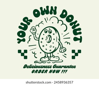 Groovy funky Vector de la ilustración de la mascota de donut estilo de dibujos animados, Diseño gráfico retro y de moda para ropa de moda, ropa de calle, línea de ropa, ropa y estilo urbano diseño de camisetas, sudaderas, etc.