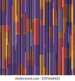 Groovy geometric print in bright colors. Abstract whimsical vertical lines and stripes vector seamless pattern. Colorful fashion print for fabric, package and any surface