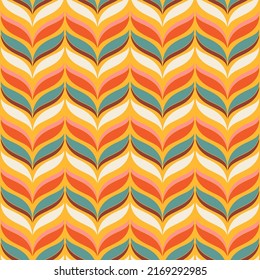 Groovy geometric seamless pattern. 70s retro background. Vintage nostalgic colorful striped fashion vector print for fabric, paper, packaging