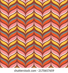 Groovy geometric seamless pattern. 70s retro background. Vintage nostalgic colorful striped fashion vector print for fabric, paper, packaging