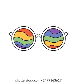 Groovy glasses with funny colorful rainbow and round frames vector illustration