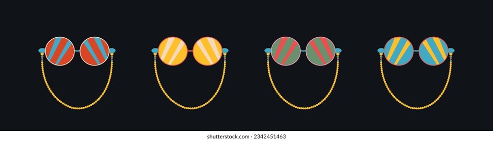 Groovy glasses set. Trendy designs from the 60s and 70s. Hippie. Vector stock illustration. Y2k. Cartoon