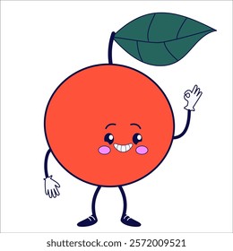 Groovy grapefruit. Hand drawn retro style illustration.