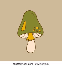 Groovy green musrooms in doodle style. Isolated vector illustrstion in retro style for t-shirt, stickers, posters and postcards.