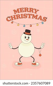 Groovy greeting card character happy new year, merry Christmas 