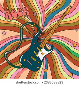 Groovy Guitar With Stars On An Abstract Background With Stripes