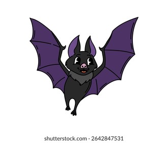 Groovy Halloween bat with funny face for cartoon character on horror night holiday, vector symbol. Groovy witch bat or spooky vampire monster with funky smile for Halloween party boo character