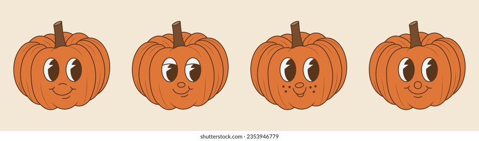 Groovy halloween cartoon pumpkins set. Tis the season. Vector illustration