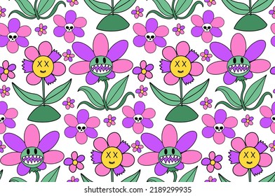 Groovy halloween seamless pattern 70s style. Psychedelic hippie endless texture background. vector illustration