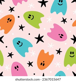 Groovy Halloween seamless pattern Ghosts seamless pattern Cute halloween pattern halloween repeat pattern