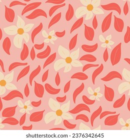 Groovy hand drawn seamless flower plants pattern