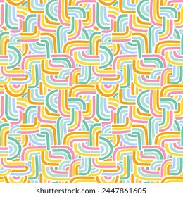 Patrón sin fisuras dibujado a mano Groovy, fondo colorido, estilo de los años 70, de moda - diseño de Vector