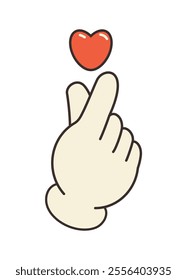 Groovy hand gesture showing love. Hand in love gesture with heart. Sign of love with fingers. Icon perfect for Valentine's Day, Wedding, Mother's Day, Birthday