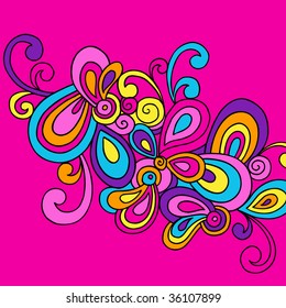 Groovy Hand-Drawn Psychedelic Abstract Doodle Vector Illustration