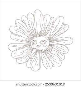 Groovy happy psychedelic spring flower with face of cute pretty girl vector illustration