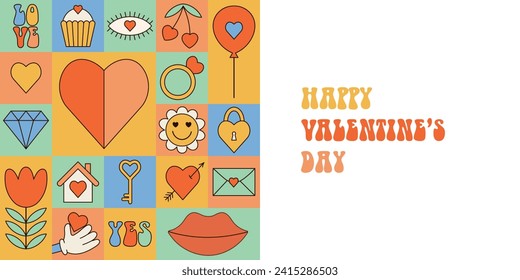 Groovy Happy Valentine's day abstract geometric holiday concept. Bauhaus modern template