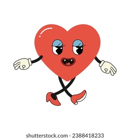 groovy heart character, valentine's day, vector illustration