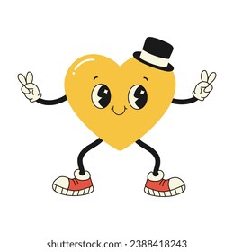 groovy heart character, valentine's day, vector illustration