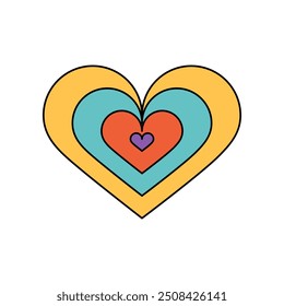 Corazón Groovy con marcos de diferentes colores con Ilustración vectorial hippie vibe
