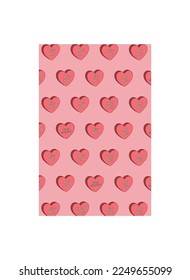 Groovy heart pattern poster. Valentines day background for cover, banner, poster, flyer. Funky pattern and texture in trendy retro 60s 70s cartoon style. Valentine's day decoration.
