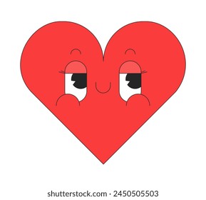 Groovy heart smiling 2D linear vector avatar illustration. Romance valentines day cartoon character face. Loved heartshaped personage portrait. Hippie 70s flat color user profile image isolated