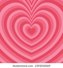 Groovy heart tunnel romantic background in retro style. Valentine's day greeting card template.	