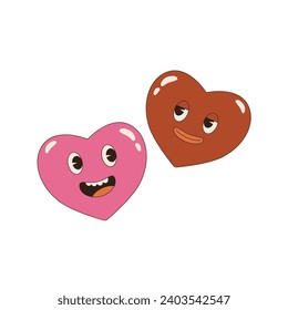 Groovy hearts isolated on a white background. Design elements for valentine's day