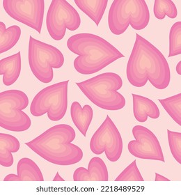 Groovy hearts seamless pattern. Psychedelic distorted vector background. Yk2 retro hippie style. 